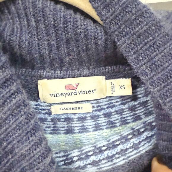 Vineyard Vines Fair Isle Turtleneck Sweater XS 100% Cashmere Blue Pink EUC - Picture 4 of 6